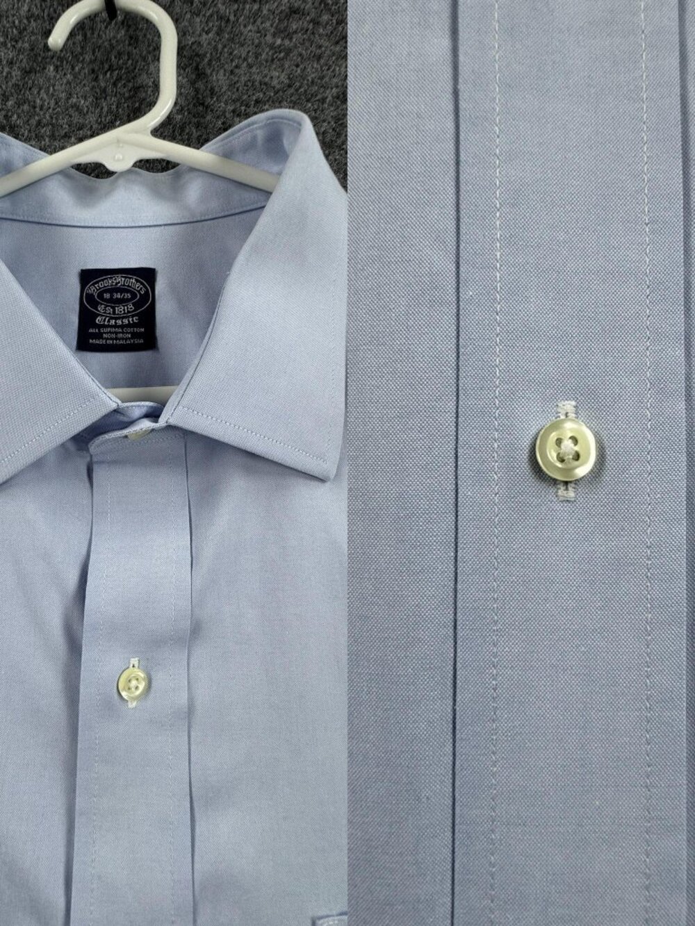 Brooks Brothers Classic Non-Iron Supima Men Blue 18 34/35 Button Up Shirt Office